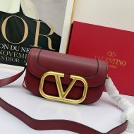 Valentino Large Supervee Shoulder Bag In Calfskin Burgundy