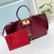 Valentino Large VLogo Escape Tote In Grained Calfskin Burgundy