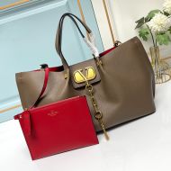 Valentino Large VLogo Escape Tote In Grained Calfskin Coffee