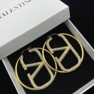 Valentino Large VLogo Signature Hoop Earrings In Metal with Crystals Gold