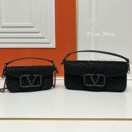 Valentino Loco Shoulder Bag with Sparkling Studs In Suede Black