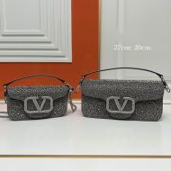 Valentino Loco Shoulder Bag with Sparkling Studs and Crystals In Suede Grey