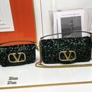 Valentino Loco Shoulder Bag with 3D Embroidery In Calfskin Green