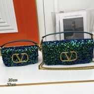 Valentino Loco Shoulder Bag with 3D Embroidery In Calfskin Green/Blue