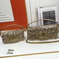 Valentino Loco Shoulder Bag with 3D Embroidery In Calfskin Khaki