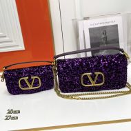 Valentino Loco Shoulder Bag with 3D Embroidery In Calfskin Purple