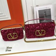 Valentino Loco Shoulder Bag with 3D Embroidery In Calfskin Rose