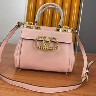 Valentino Medium Rockstud Handbag In Grainy Calfskin Pink