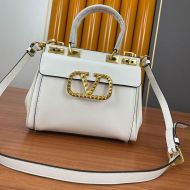 Valentino Medium Rockstud Handbag In Grainy Calfskin White