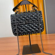 Valentino Medium Rockstud Spike Chain Bag In Lambskin Black/Silver