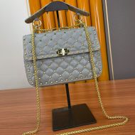 Valentino Medium Rockstud Spike Chain Bag In Lambskin Grey