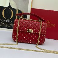 Valentino Medium Rockstud Spike Chain Bag In Lambskin Red/Gold