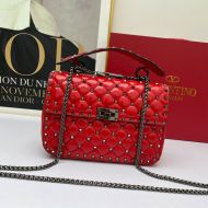 Valentino Medium Rockstud Spike Chain Bag In Lambskin Red/Silver