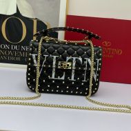 Valentino Medium Rockstud Spike Chain Bag In VLTN Lambskin Black