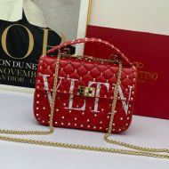 Valentino Medium Rockstud Spike Chain Bag In VLTN Lambskin Red