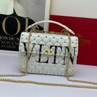 Valentino Medium Rockstud Spike Chain Bag In VLTN Lambskin White