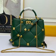 Valentino Meidum Roman Stud Handbag In Nappa Leather Green