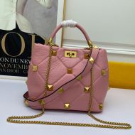 Valentino Meidum Roman Stud Handbag In Nappa Leather Pink