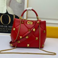 Valentino Meidum Roman Stud Handbag In Nappa Leather Red