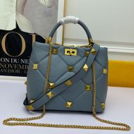 Valentino Meidum Roman Stud Handbag In Nappa Leather Sky Blue