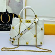 Valentino Meidum Roman Stud Handbag In Nappa Leather White