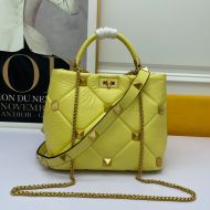 Valentino Meidum Roman Stud Handbag In Nappa Leather Yellow