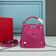 Valentino Mini Roman Stud Handbag with Sparkling Crystals In Nappa Leather Rose