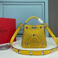 Valentino Mini Roman Stud Handbag with Sparkling Crystals In Nappa Leather Yellow