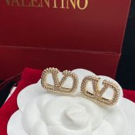 Valentino Mini VLogo Signature Earrings In Metal with Crystals and Pearls Gold