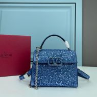 Valentino Mini Vsling Handbag with Sparkling Crystals In Calfskin Blue