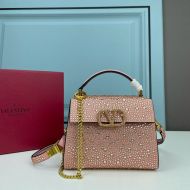 Valentino Mini Vsling Handbag with Sparkling Crystals In Calfskin Cherry/Gold