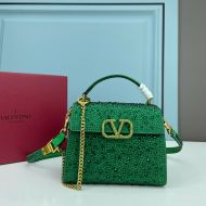 Valentino Mini Vsling Handbag with Sparkling Crystals In Calfskin Green