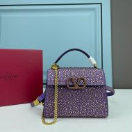 Valentino Mini Vsling Handbag with Sparkling Crystals In Calfskin Purple