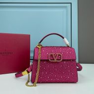 Valentino Mini Vsling Handbag with Sparkling Crystals In Calfskin Rose