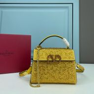 Valentino Mini Vsling Handbag with Sparkling Crystals In Calfskin Yellow