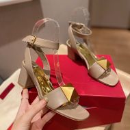 Valentino One Stud Sandals with Ankle Strap Women Calfskin Taupe