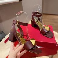 Valentino One Stud Sandals with Ankle Strap Women Grained Calfskin Burgundy