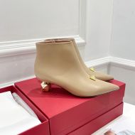 Valentino One Stud Ankle Booties 50MM Women Calfskin Apricot