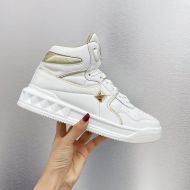 Valentino One Stud Mid-Top Sneakers Unisex Calfskin White/Gold