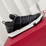 Valentino Open Skate Sneakers with VLogo Unisex Calfskin and Fabric Black/Grey