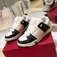 Valentino Open Skate Sneakers with VLogo Unisex Calfskin and Fabric Black/White