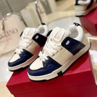 Valentino Open Skate Sneakers with VLogo Unisex Calfskin and Fabric Navy Blue/White