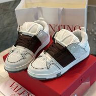 Valentino Open Skate Sneakers with VLogo Unisex Calfskin and Fabric White/Coffee