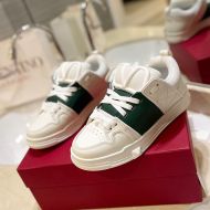 Valentino Open Skate Sneakers with VLogo Unisex Calfskin and Fabric White/Dark Green