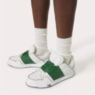 Valentino Open Skate Sneakers with VLogo Unisex Calfskin and Fabric White/Green