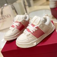 Valentino Open Skate Sneakers with VLogo Unisex Calfskin and Fabric White/Light Pink