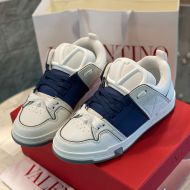 Valentino Open Skate Sneakers with VLogo Unisex Calfskin and Fabric White/Navy Blue