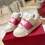 Valentino Open Skate Sneakers with VLogo Unisex Calfskin and Fabric White/Pink