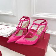 Valentino Rockstud Ankle Strap Pumps Women Patent Leather Pink