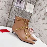 Valentino Rockstud Ankle Booties 65MM Women Calfskin Apricot